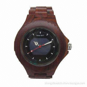 Rosewood solar wooden watch, with solar power movement, hottest model